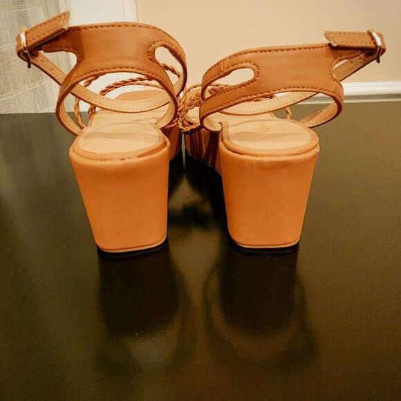 Sun‎ + Stone Alyssaa Caramel Brown Braided Strap Y2K Wedge Heel Boho Sandals Sz. - Picture 7 of 14